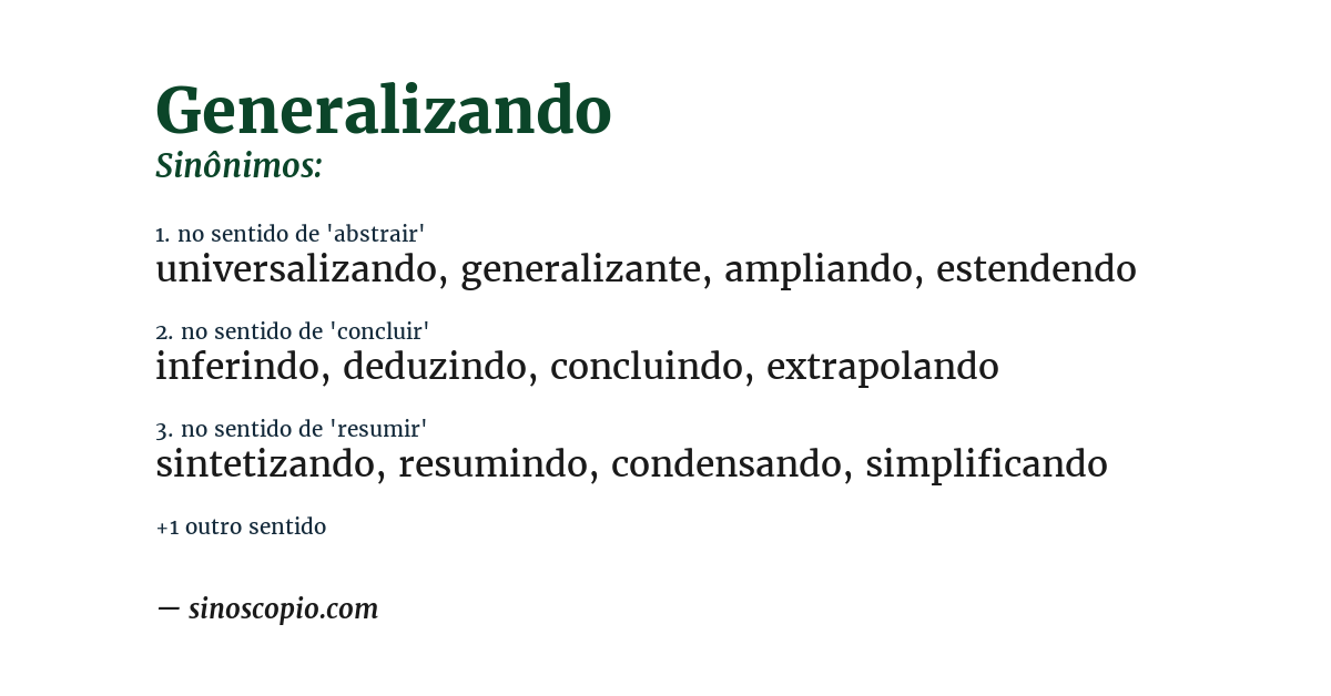 Sinônimo de generalizando