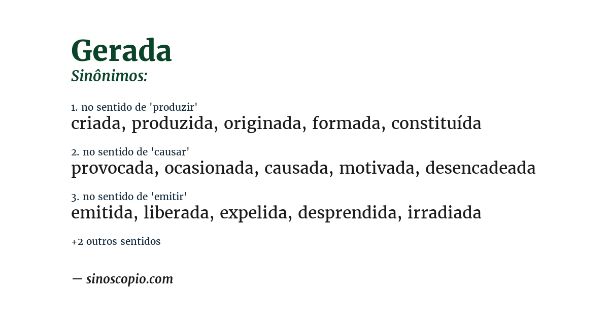 Sinônimo de gerada