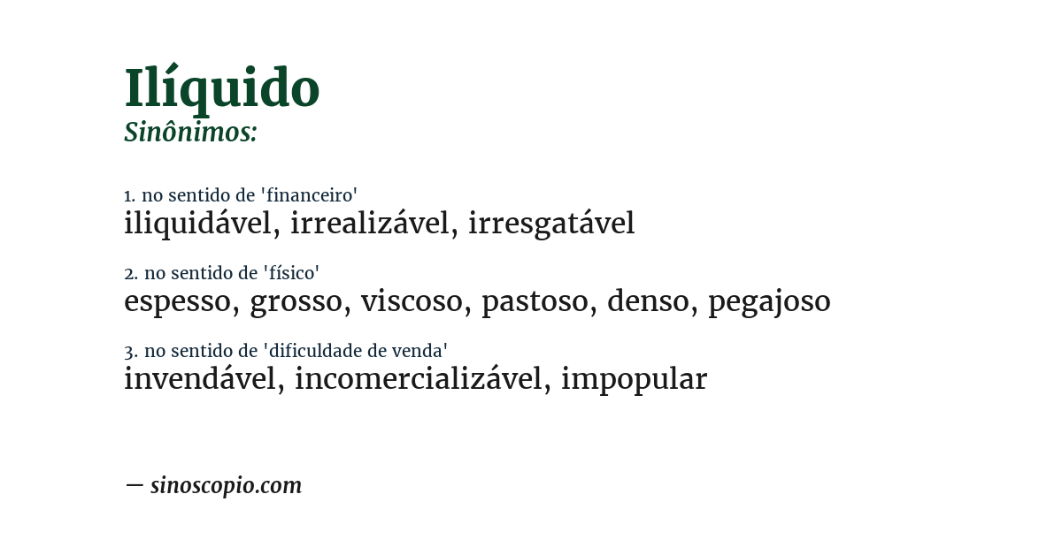 Sinônimo de ilíquido