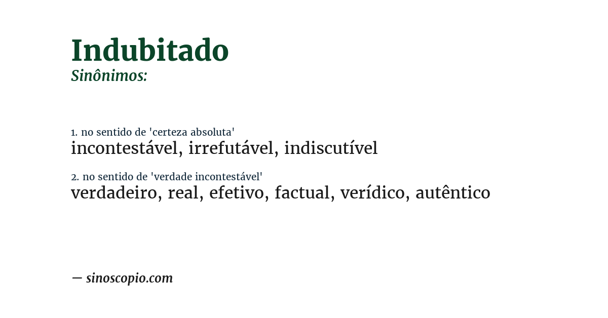 Sinônimo de indubitado