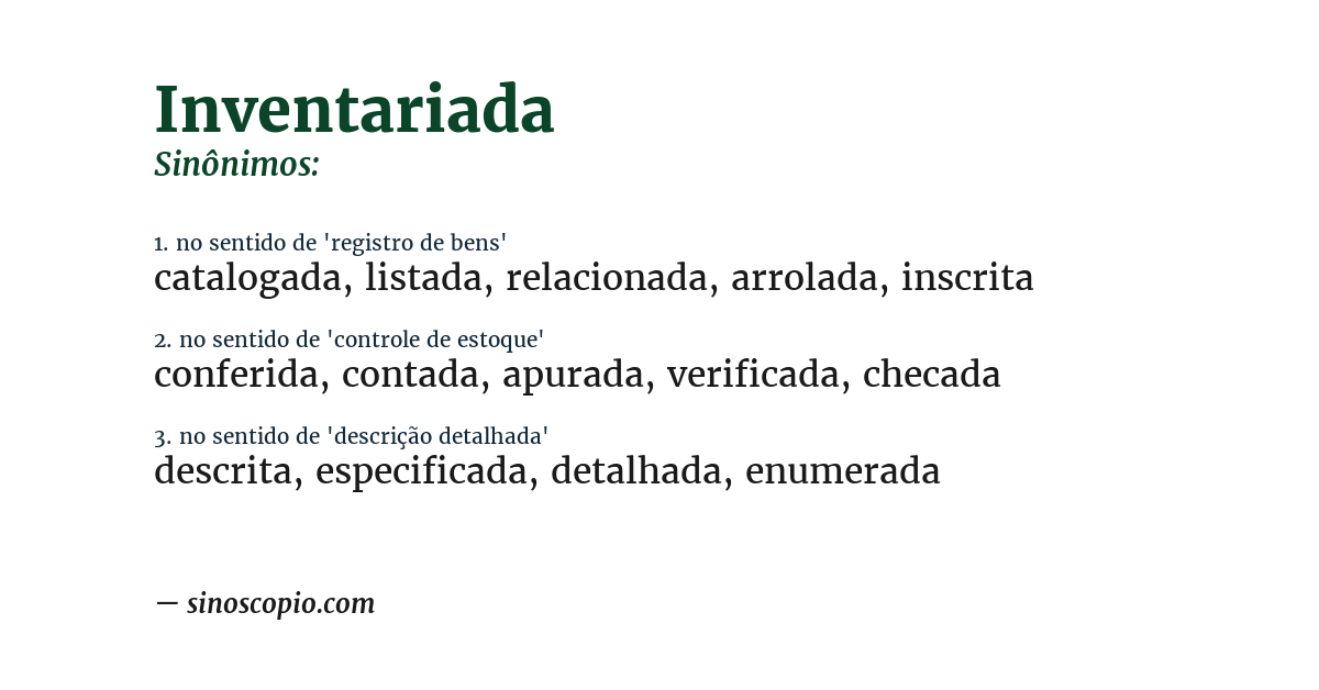 Sinônimo de inventariada
