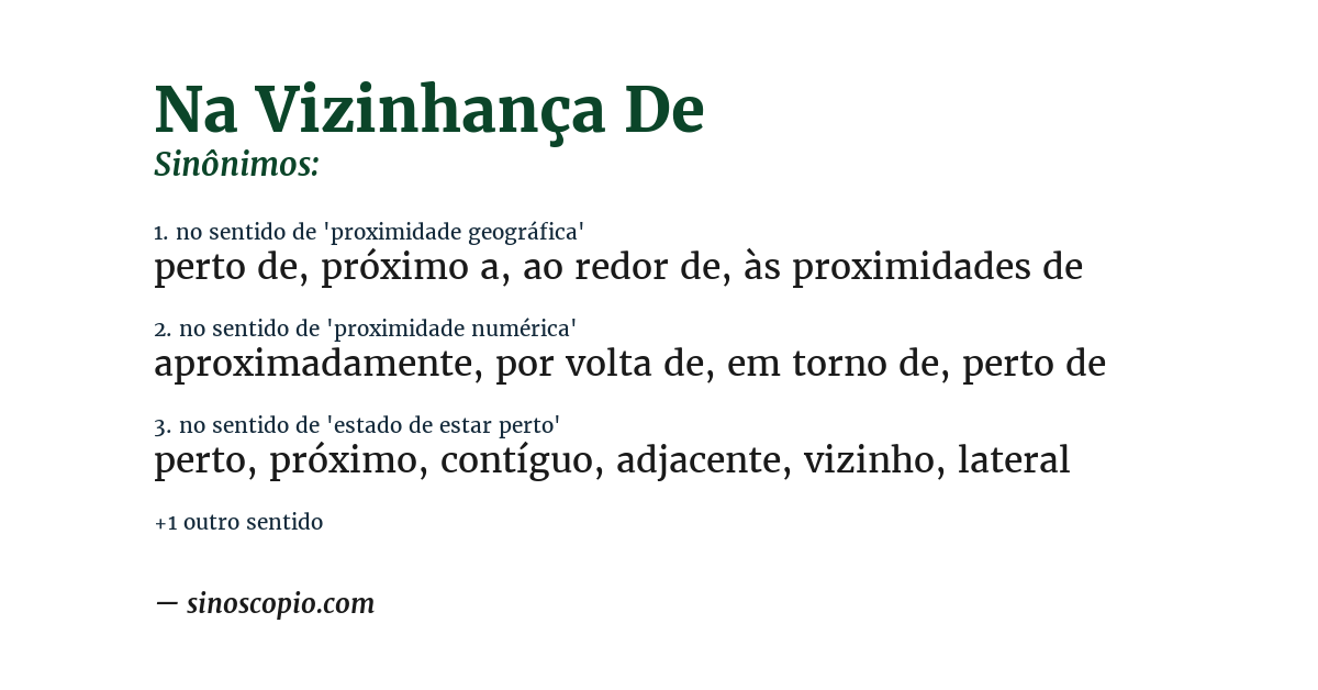 Sinônimo de na vizinhança de
