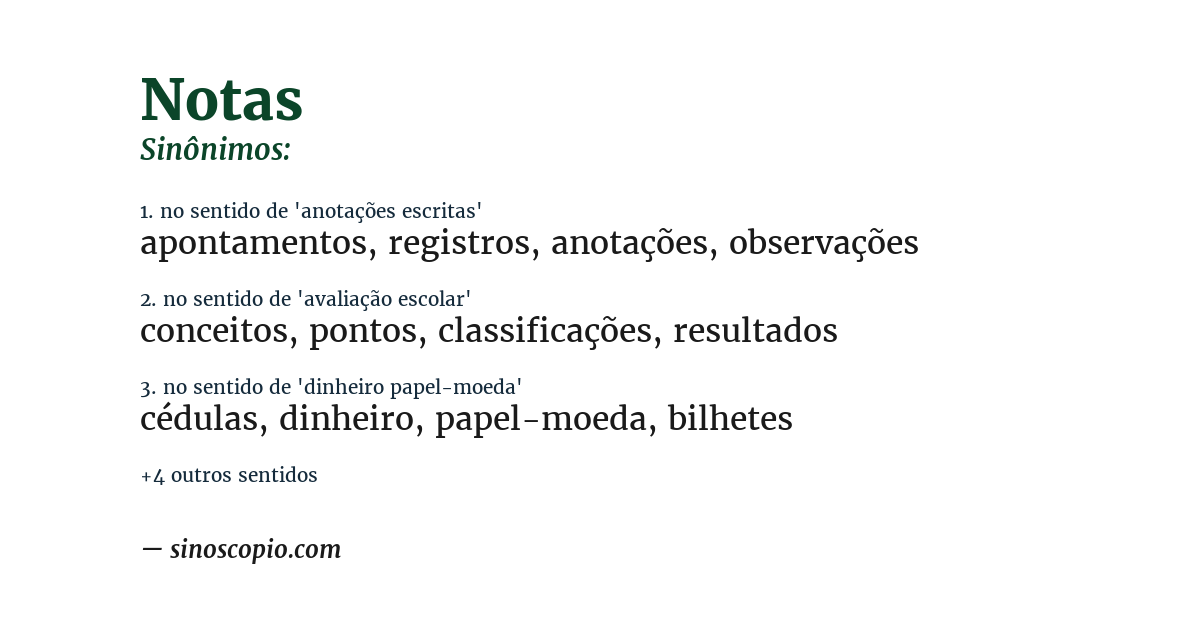 Sinônimo de notas