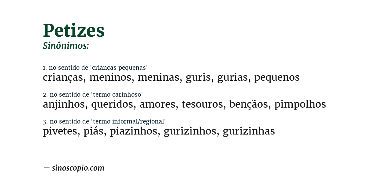 Sinônimo de petizes