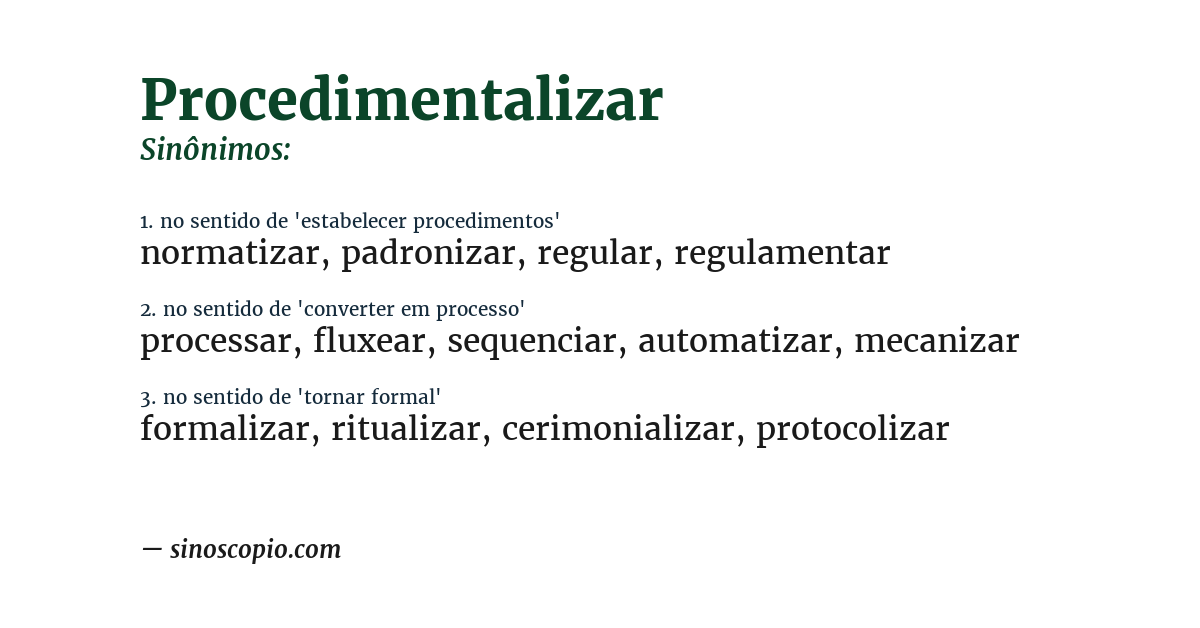 Sinônimo de procedimentalizar