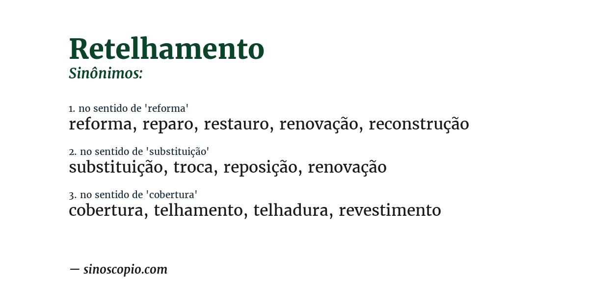 Sinônimo de retelhamento