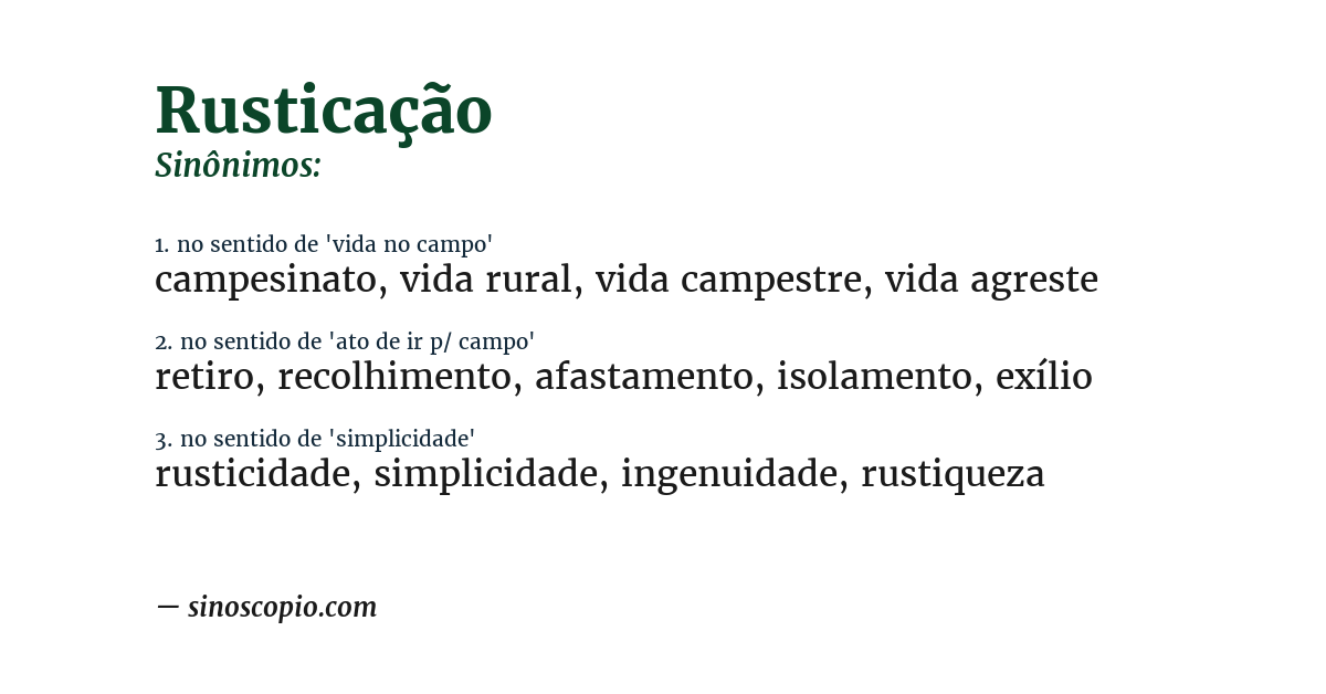Sinônimo de rusticação