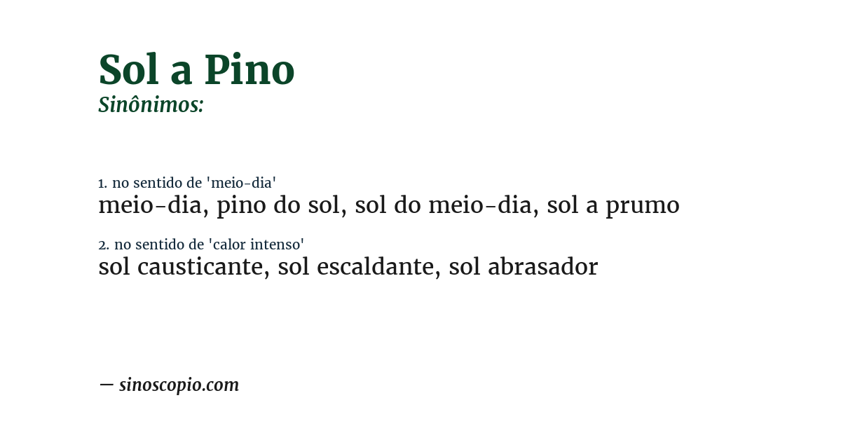Sinônimo de sol a pino