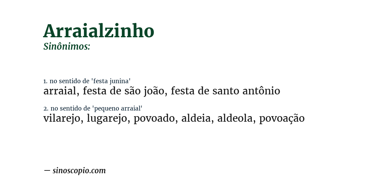 Sinônimo de arraialzinho