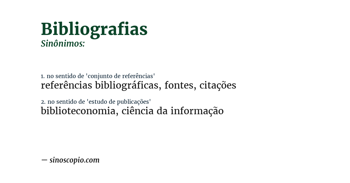 Sinônimo de bibliografias