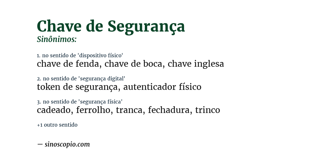 Sinônimo de chave de segurança