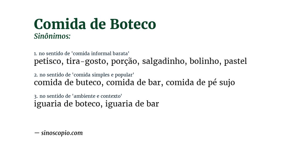 Sinônimo de comida de boteco