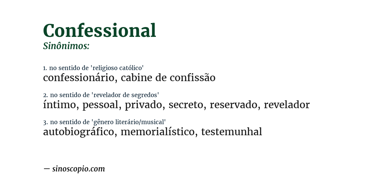 Sinônimo de confessional