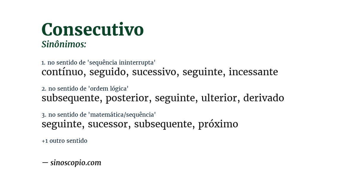Sinônimo de consecutivo
