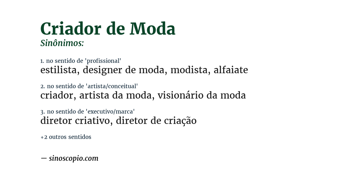 Sinônimo de criador de moda
