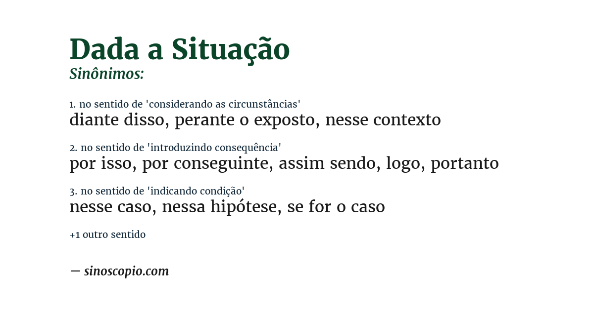 Sinônimo de dada a situação