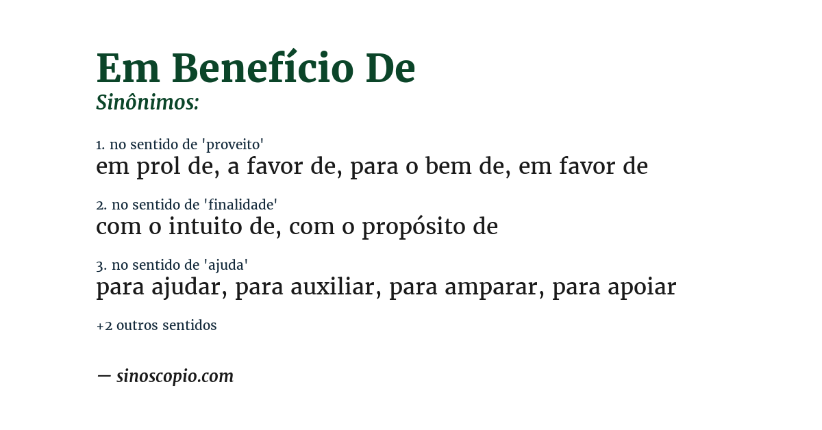 Sinônimo de em benefício de