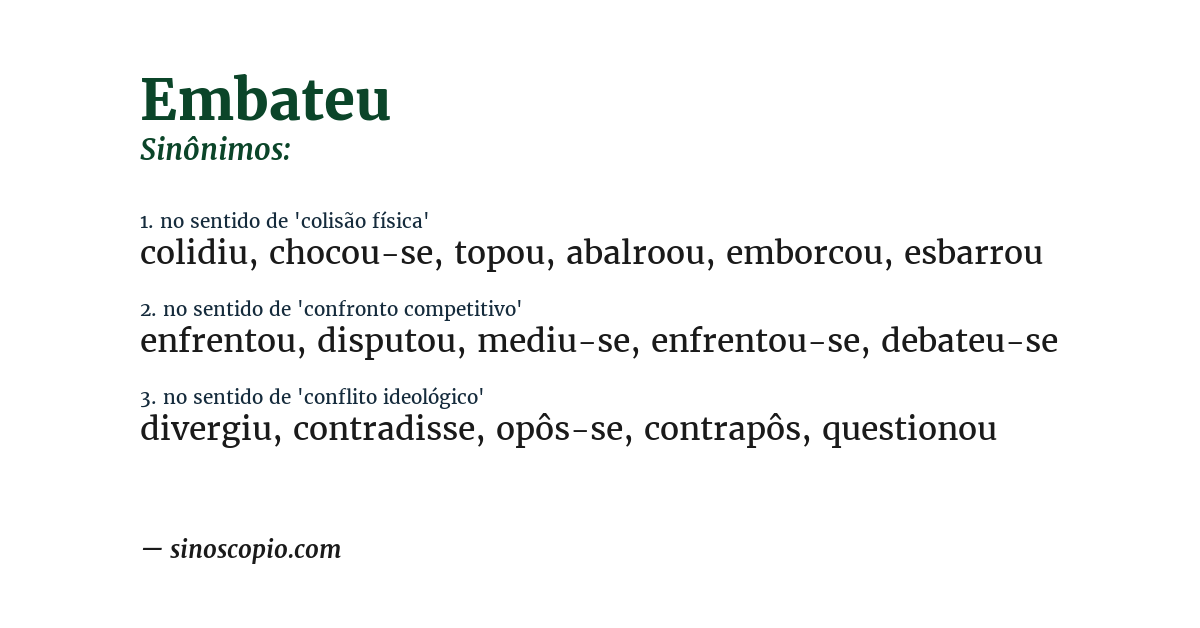 Sinônimo de embateu