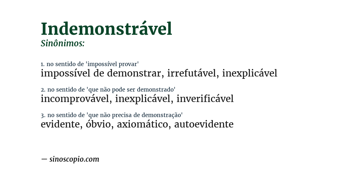 Sinônimo de indemonstrável