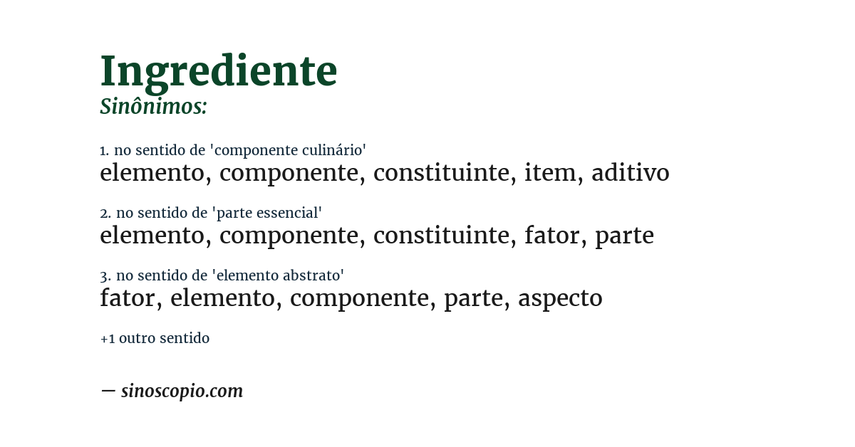 Sinônimo de ingrediente