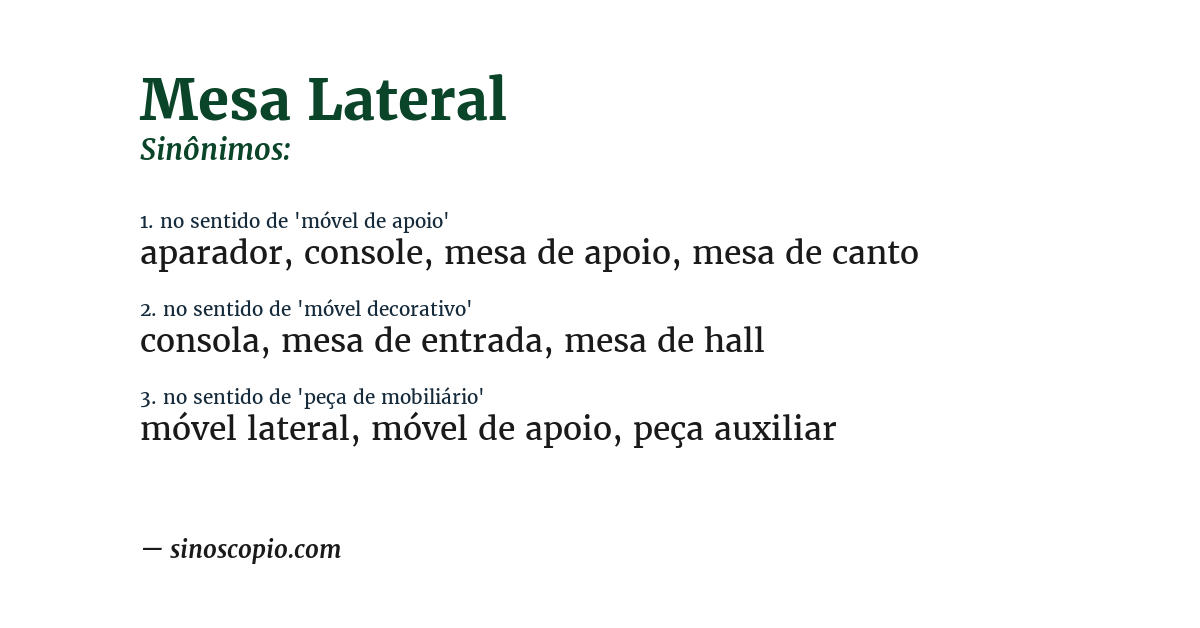 Sinônimo de mesa lateral