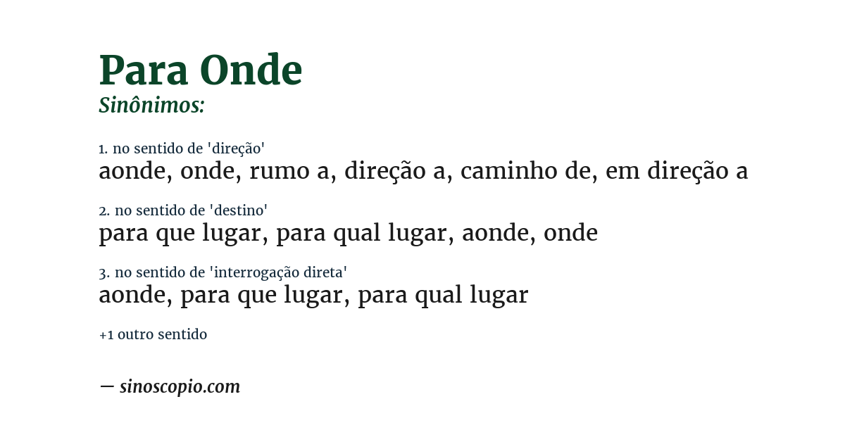 Sinônimo de para onde