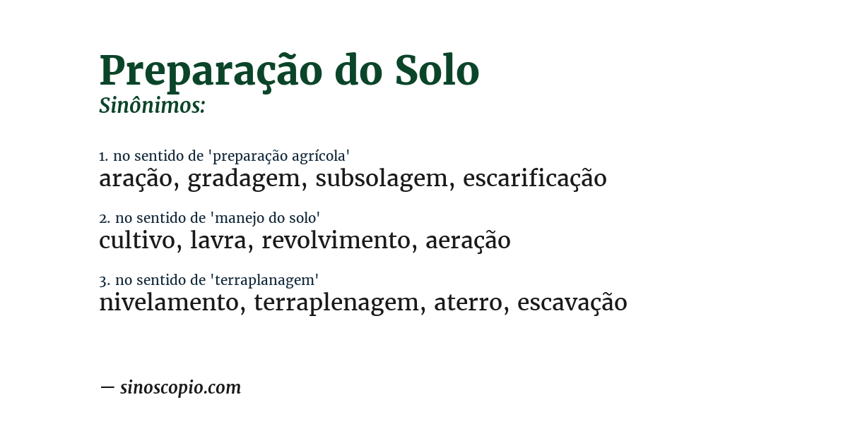 Sinônimo de preparação do solo