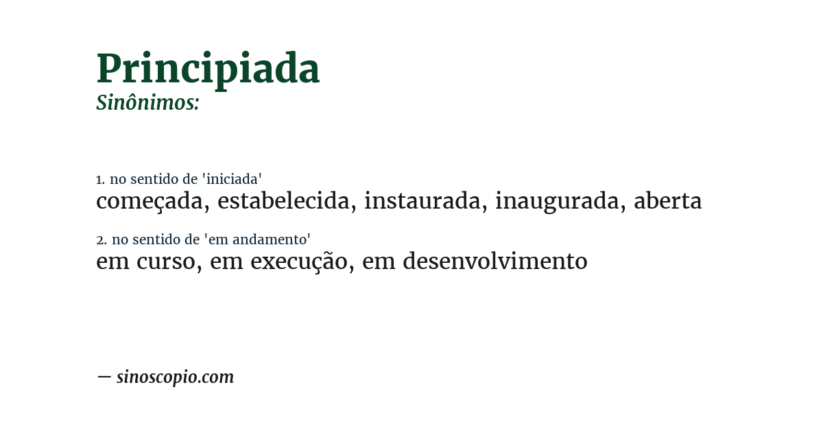 Sinônimo de principiada