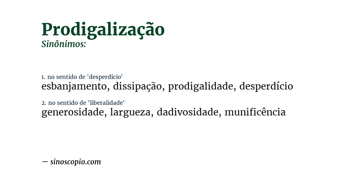 Sinônimo de prodigalização