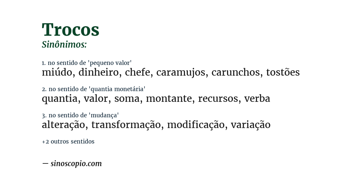 Sinônimo de trocos