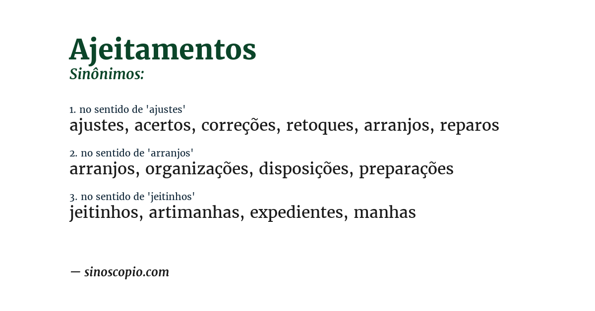 Sinônimo de ajeitamentos