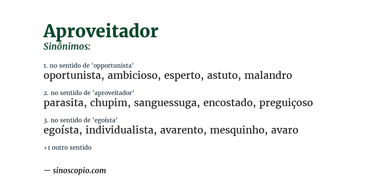 Sinônimo de aproveitador