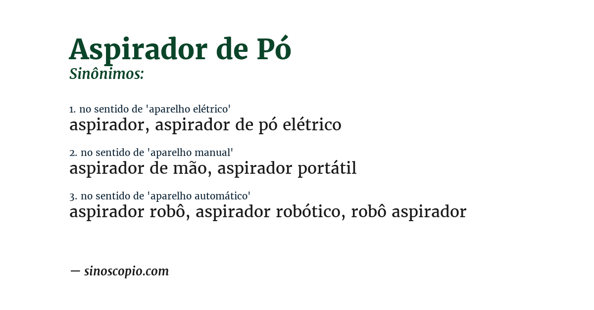 Sinônimo de aspirador de pó