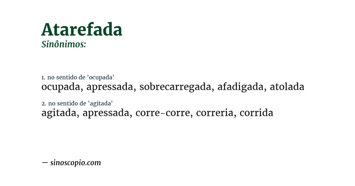 Sinônimo de atarefada