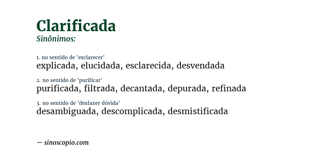 Sinônimo de clarificada