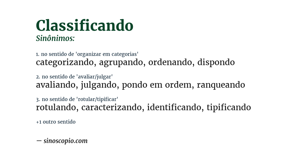 Sinônimo de classificando