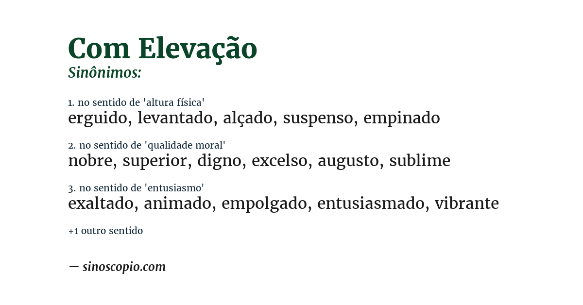 Sinônimo de com elevação