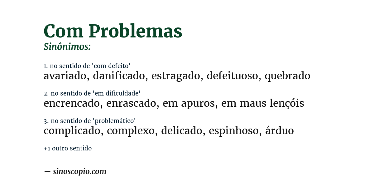 Sinônimo de com problemas