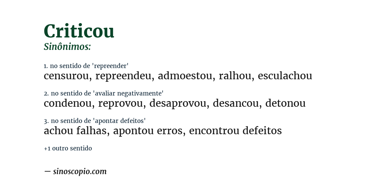 Sinônimo de criticou