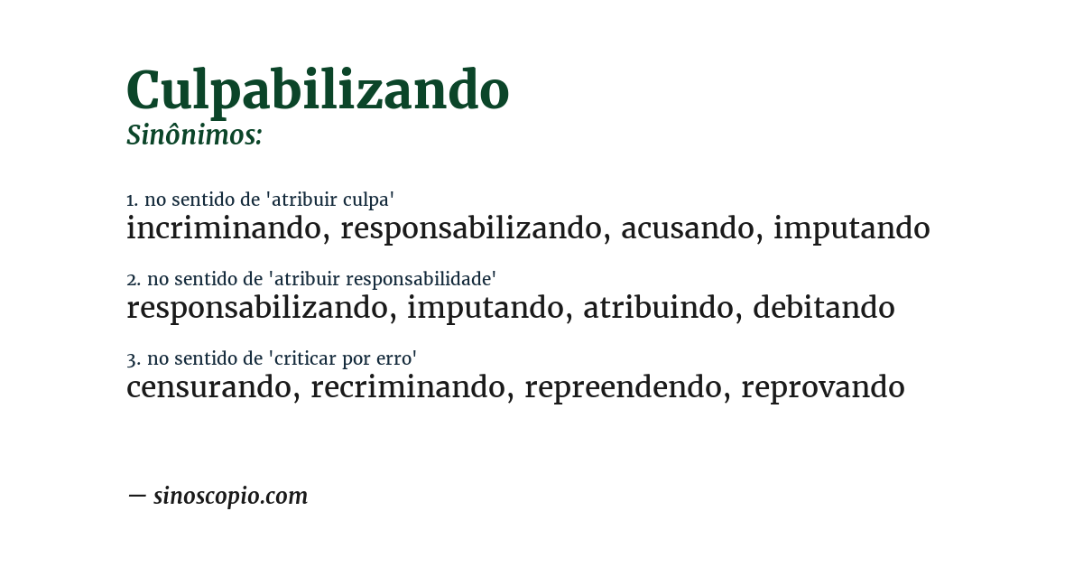 Sinônimo de culpabilizando