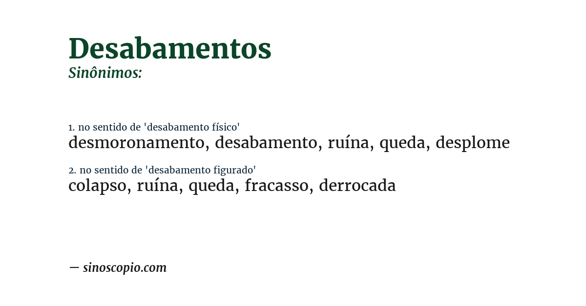 Sinônimo de desabamentos