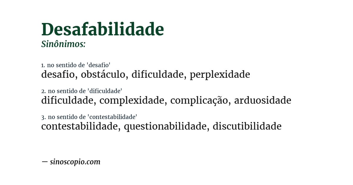 Sinônimo de desafabilidade