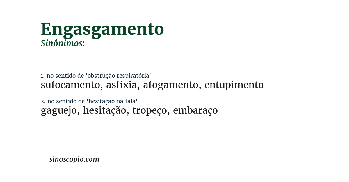 Sinônimo de engasgamento