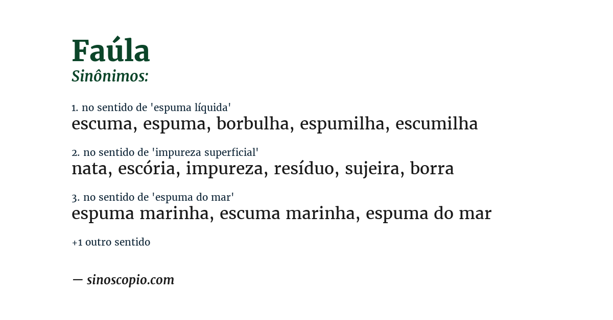 Sinônimos de Faúla [por sentido] - Sinoscópio