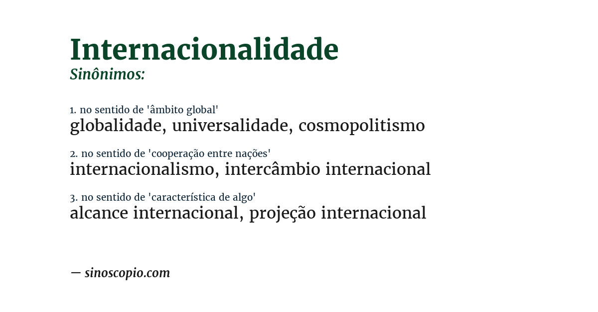 Sinônimo de internacionalidade