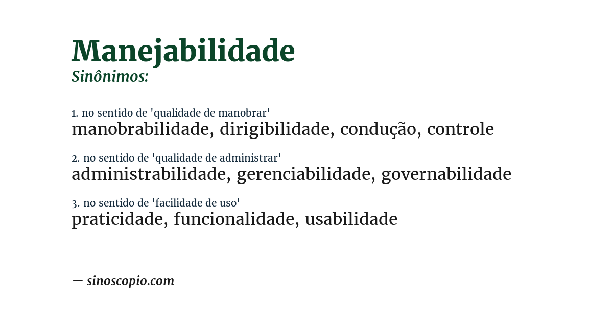 Sinônimo de manejabilidade