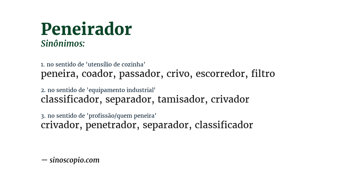 Sinônimo de peneirador