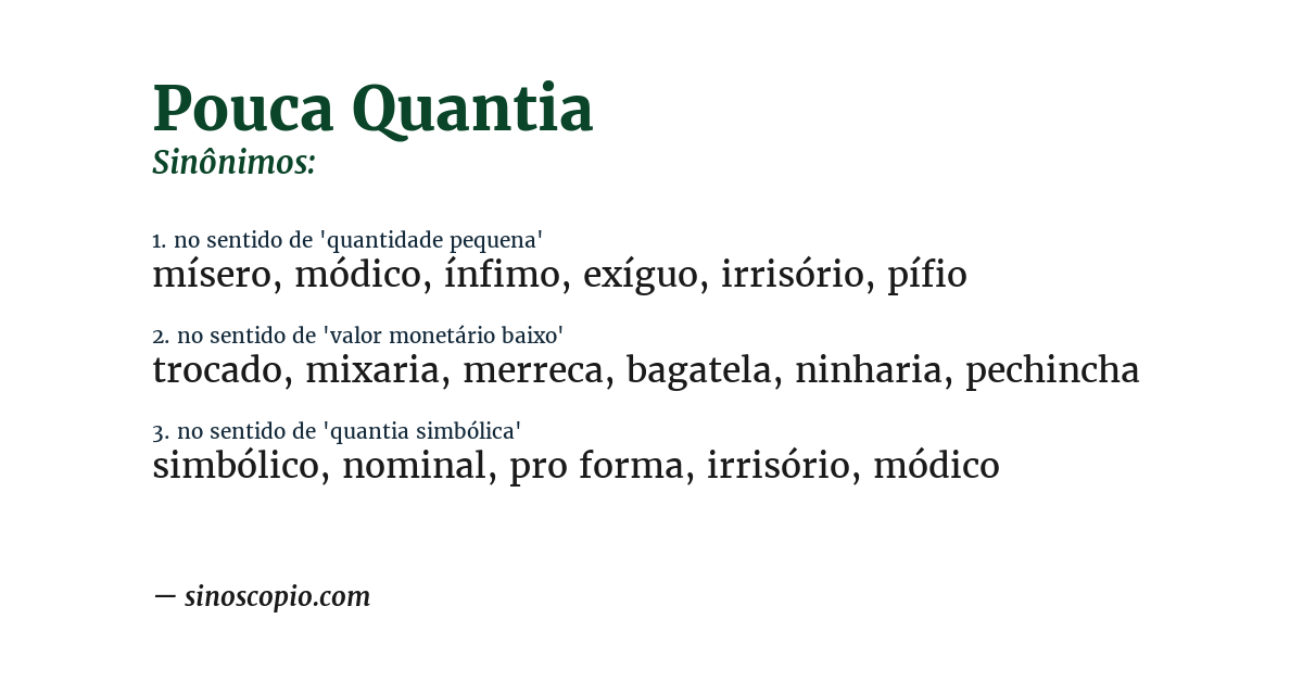 Sinônimo de pouca quantia