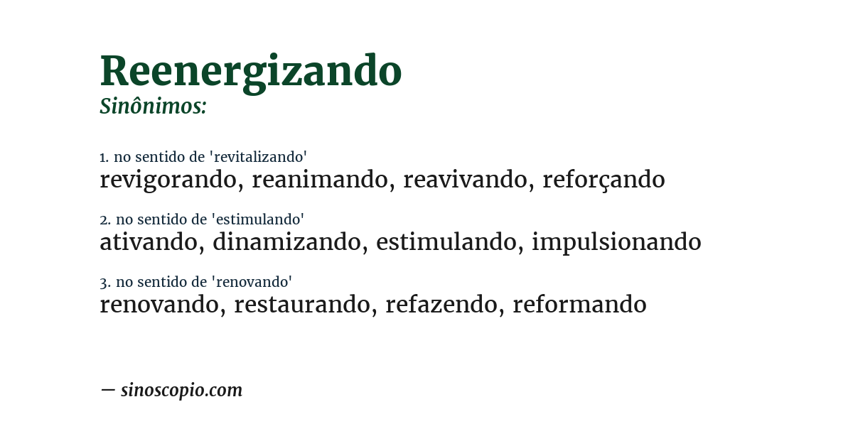 Sinônimo de reenergizando