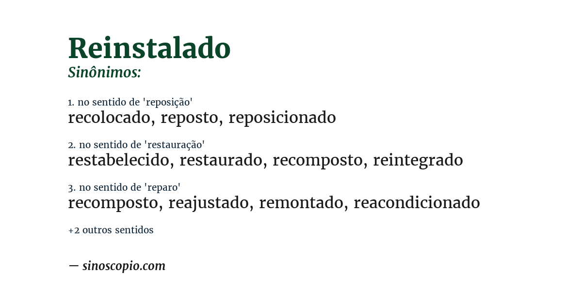 Sinônimo de reinstalado